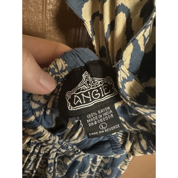 NWT Angie Floral Blue Ivory Keyhole Peek A Boo Tiered Maxi Dress Size Large Boho - Picture 5 of 7